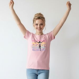 Women Pink Graphic T Shirt All I Do IS WiN Size Large NWT